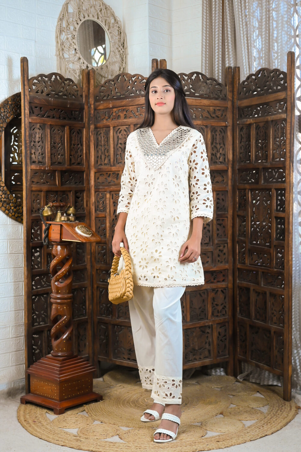 Ivory Blossom Mirror-Work Co-ord Set