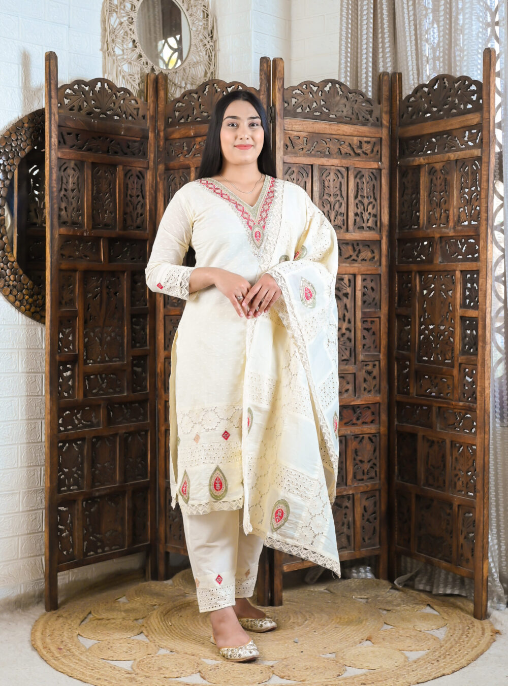 Ethereal Elegance – Embroidered Cotton Suit