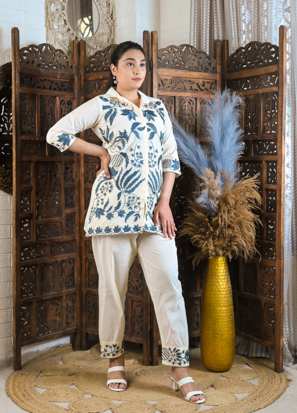 Azure Vine Embroidered Co-ord Set