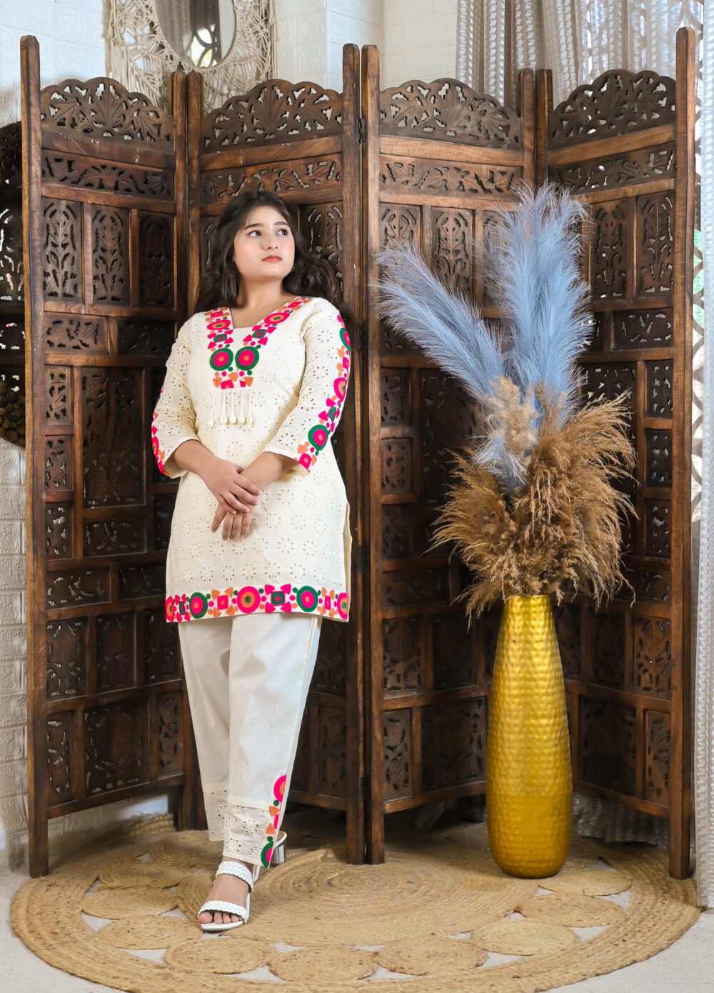 Ivory Blossom Mirror Embroidered Co-ord Set