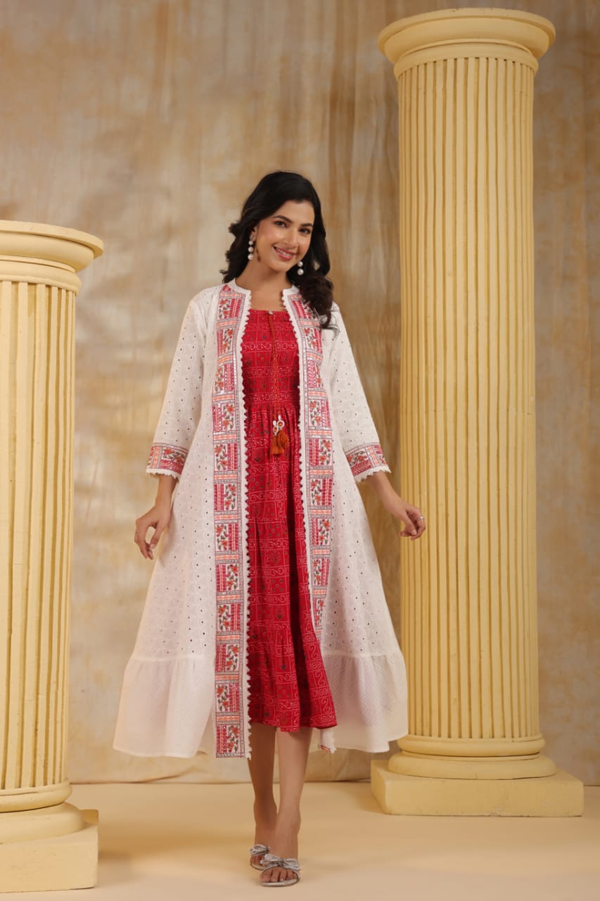 Scarlet Elegance Cotton Ensemble