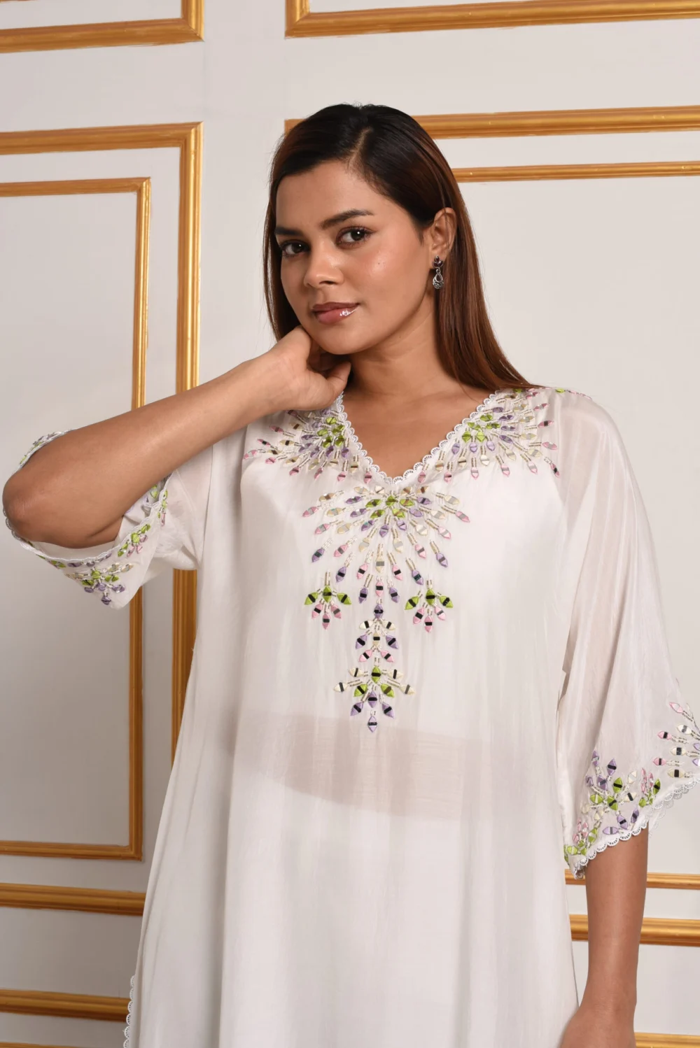 Iris – White Pastel Mosaic Kurta & Pants Set / Suit Set