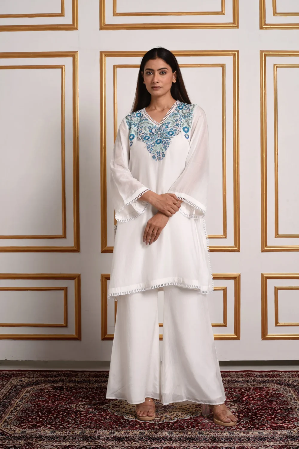 Azure – Teal Garden Kurta Set with Palazzo