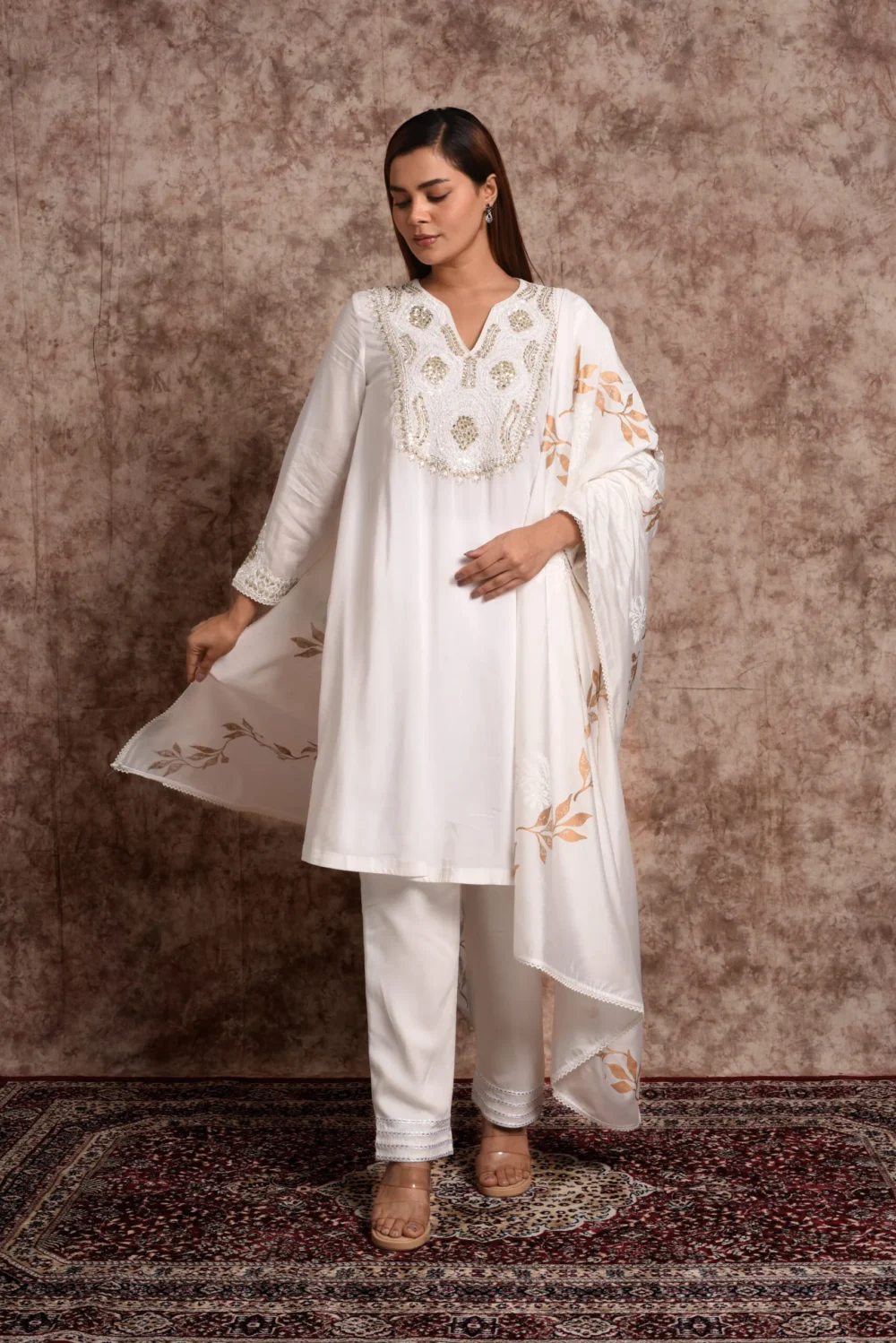 Aurelian – Ivory Gold Leaf Suit Set with Dupatta