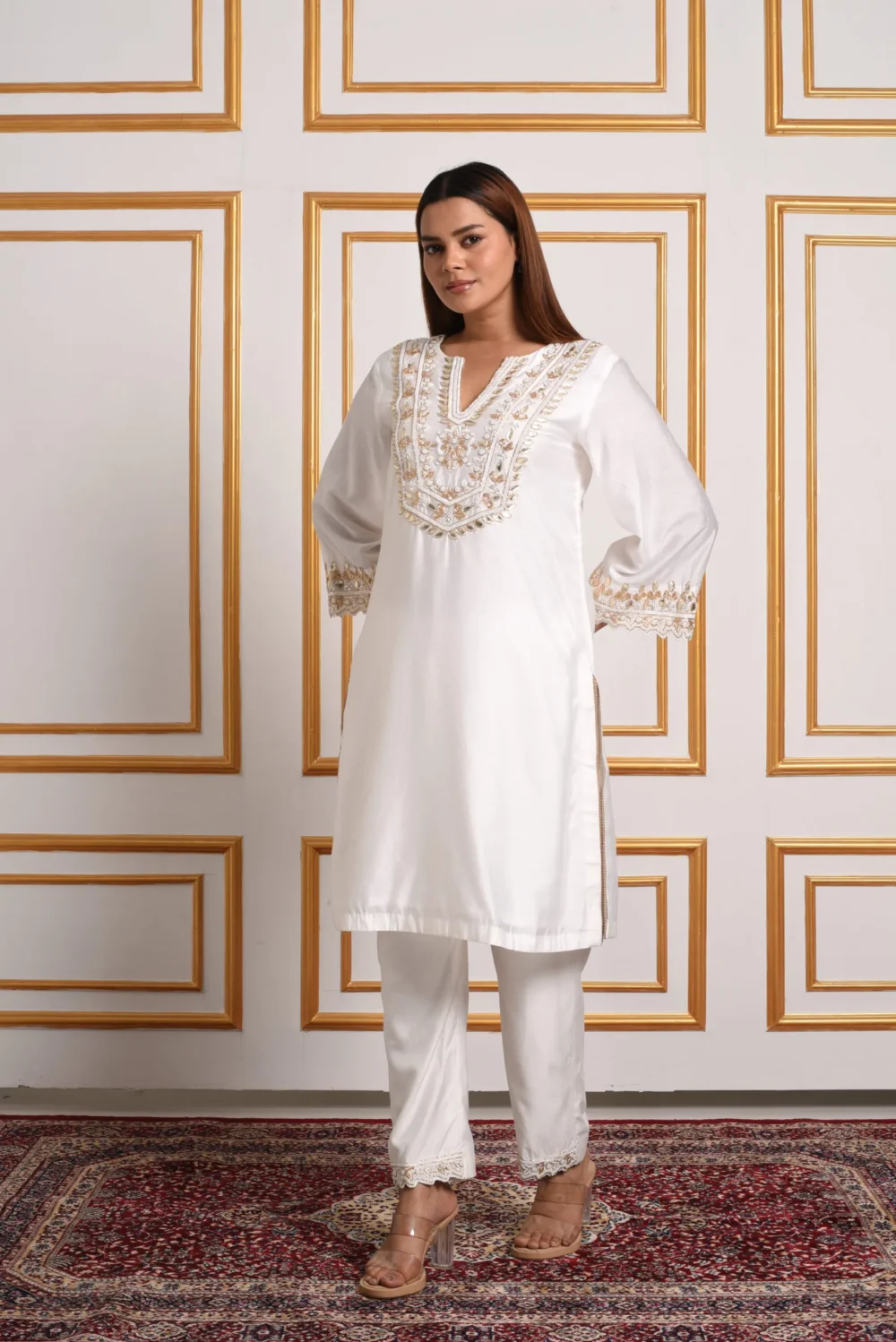 Noir Bloom Ivory & Gold Embroidered Kurta Set