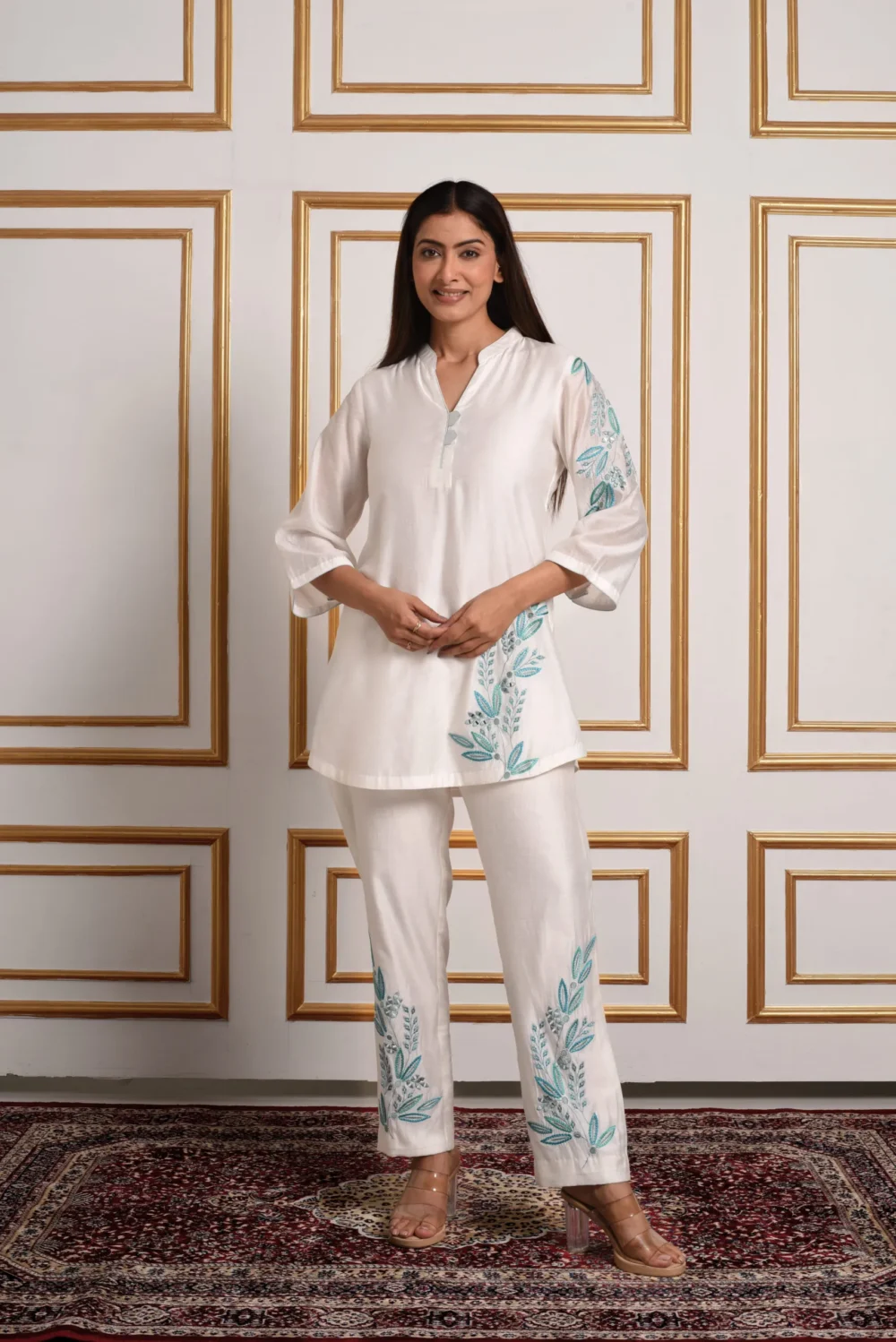 Ethereal – White & Blue Floral Embroidered Co-ord Set