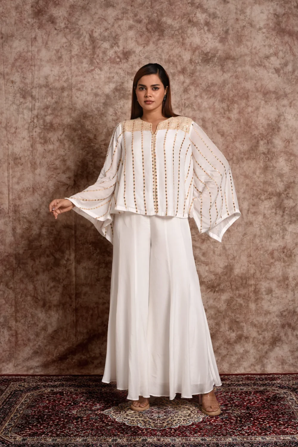 Lumina – White & Gold Indo-Western with Palazzo Set