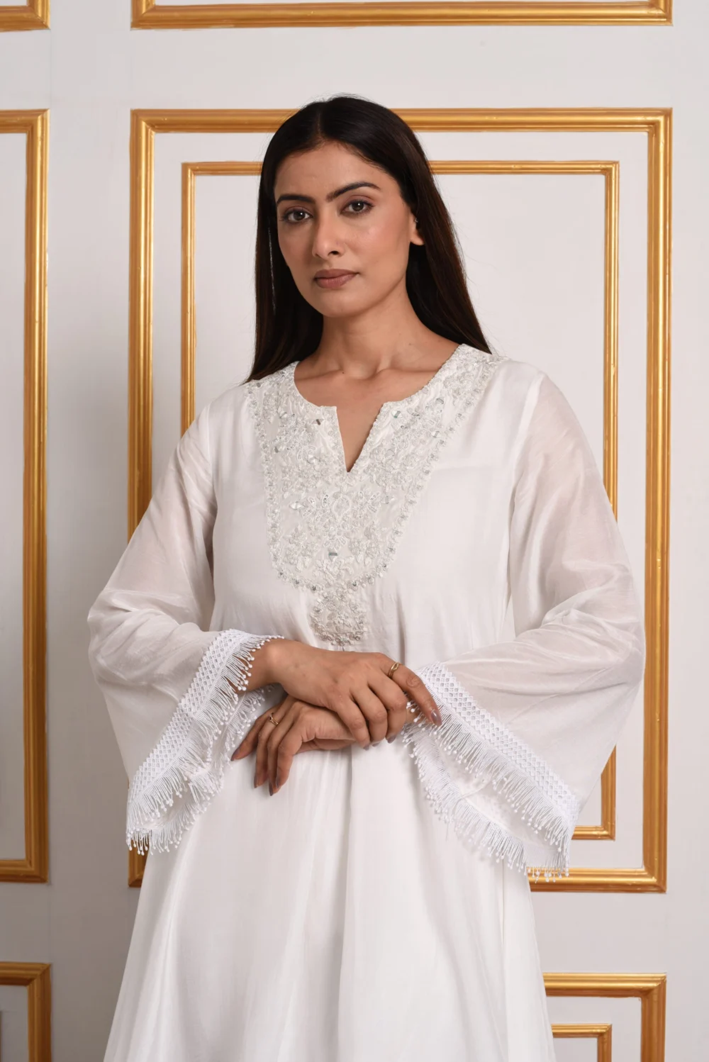 Sunset Bouquet Heritage – White Kurti Set